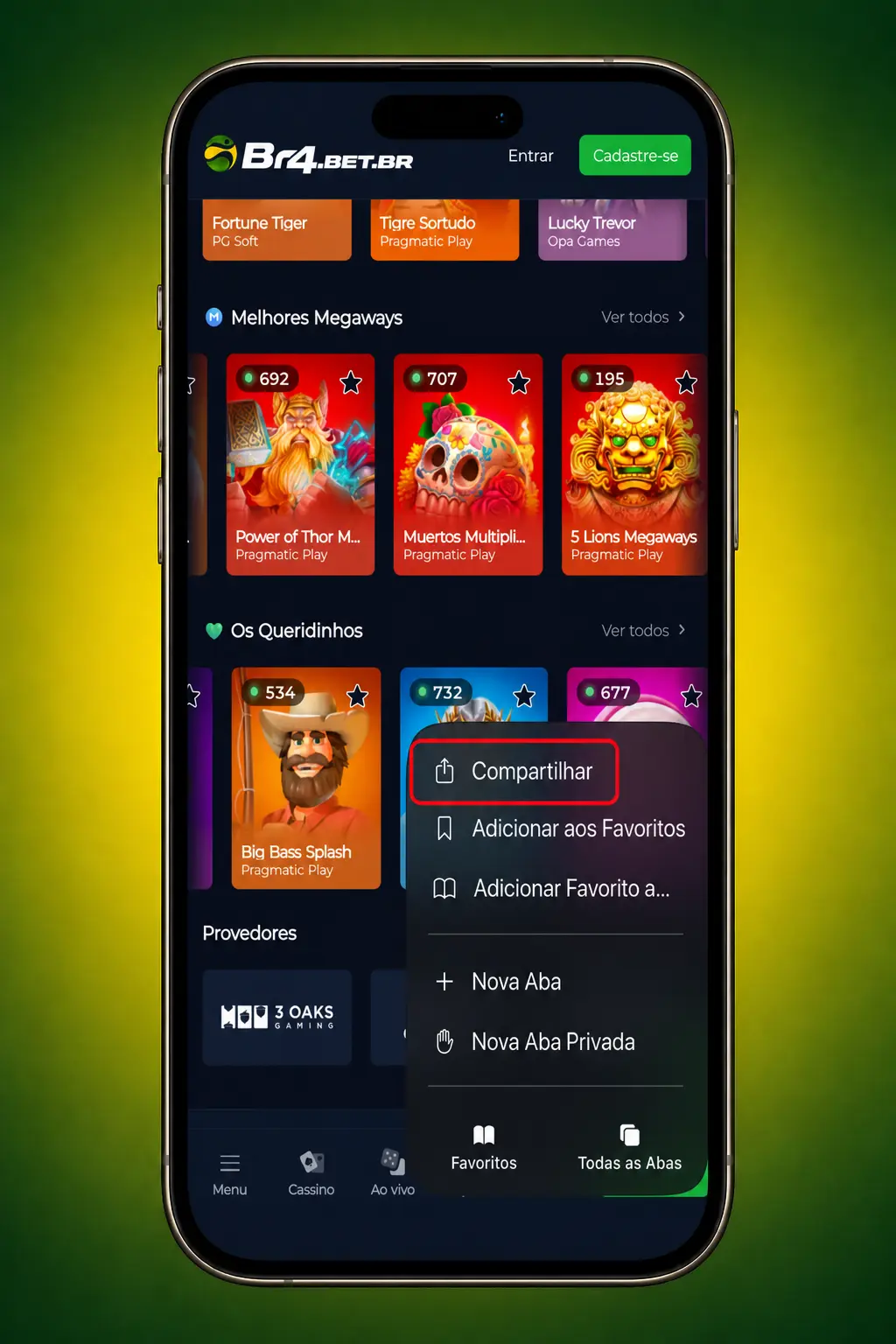 Passo a passo para adicionar o app iOS da BR4bet via Safari e acessar o Fortune Ox diretamente da tela inicial.