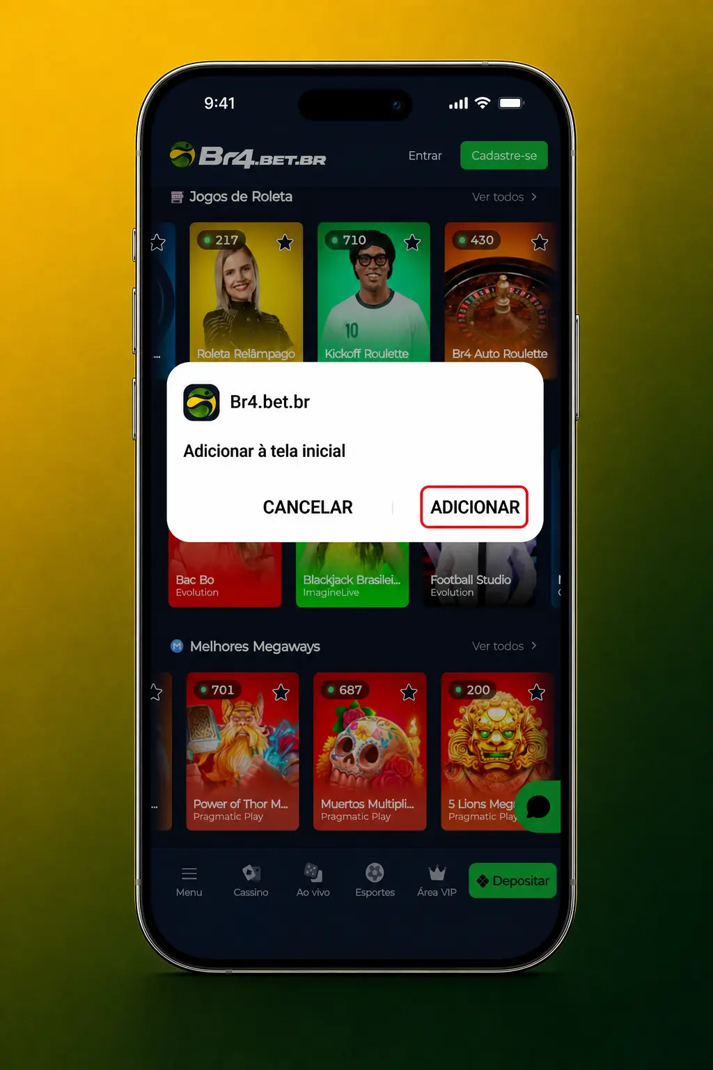 Baixar app BR4bet para Android e jogar Fortune Tiger, com botão de download do APK