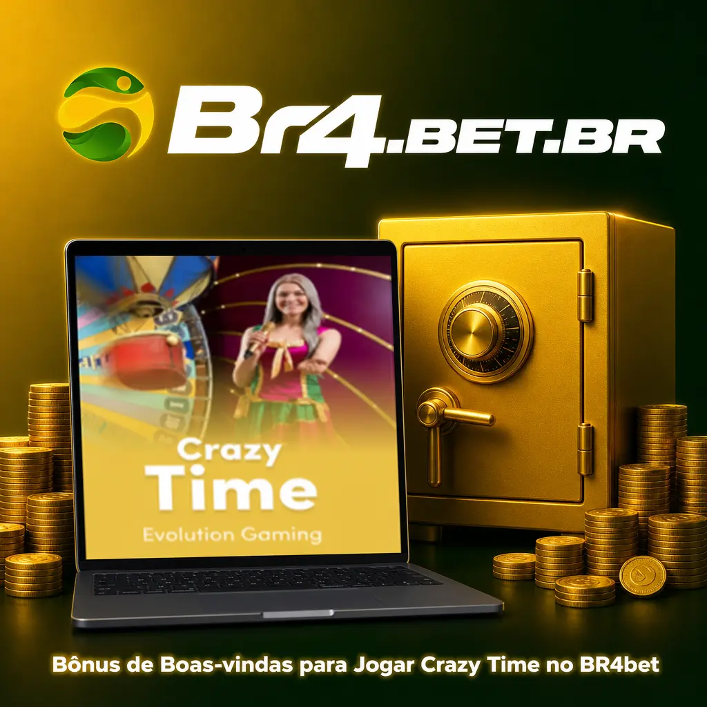 Bônus de 100% até R$300 no primeiro depósito do BR4bet para jogar Crazy Time, com rollover de 35x em 7 dias.