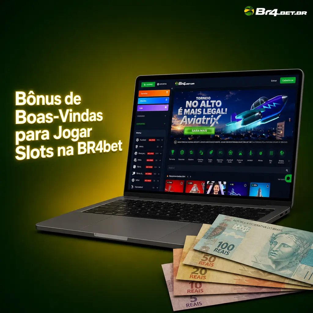 Bônus de boas-vindas de 100% até R$300 para jogar slots na BR4bet, plataforma de apostas online
