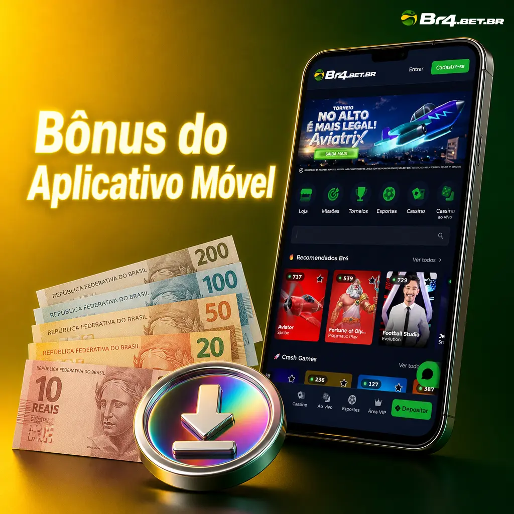 Aplicativo BR4bet para Android e iOS oferece 20 rodadas grátis sem depósito no primeiro login, crédito em até 10 minutos
