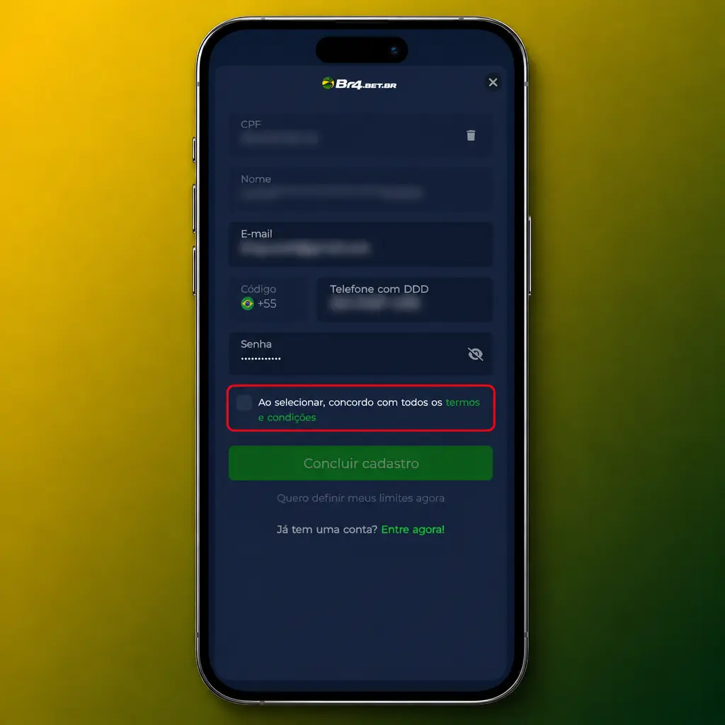 Guia visual com 5 passos para cadastro rápido: registro, dados pessoais, confirmação de código e primeiro depósito via PIX.