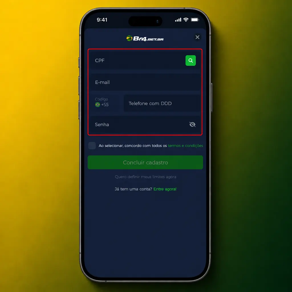 Passo a passo para criar conta no app BR4bet: dados, verificação por SMS e Pix para ativar bônus.