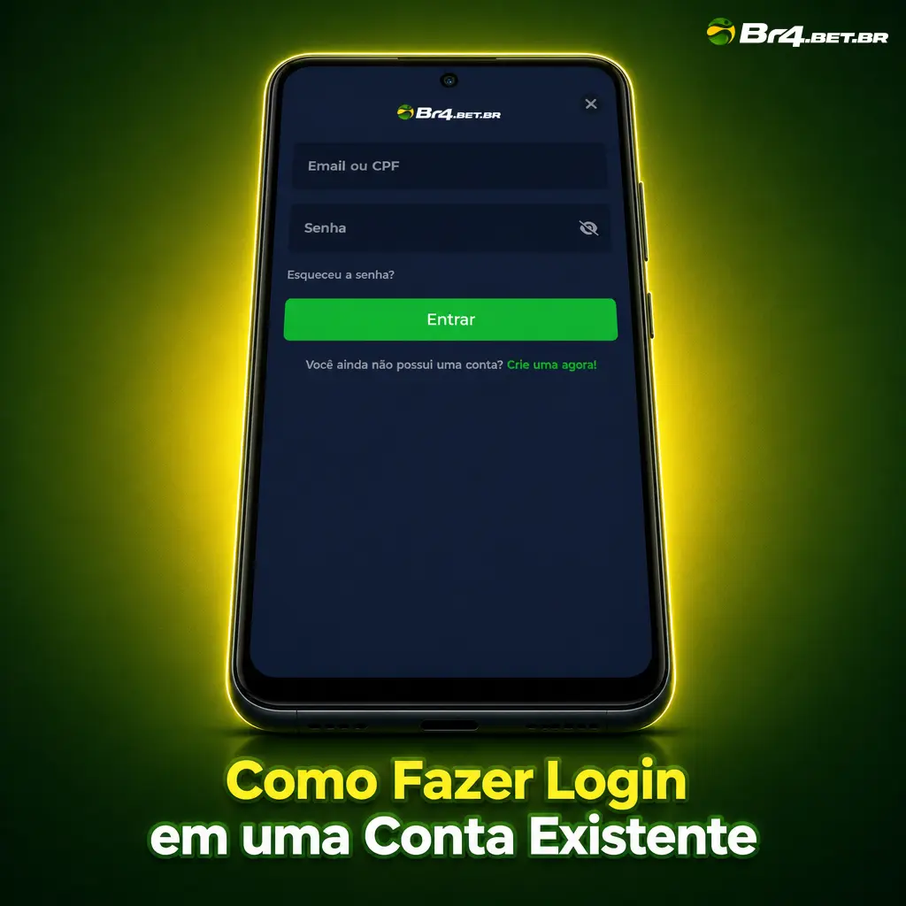 Tela de login do aplicativo BR4bet mostrando campos para inserir dados da conta já cadastrada