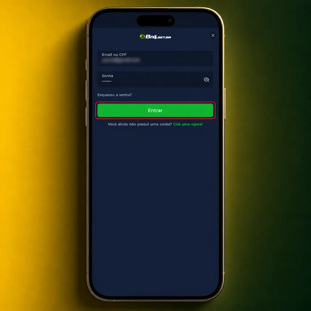 Formulário de login da conta com campos para usuário, senha e botão "Entrar" para acessar o painel.