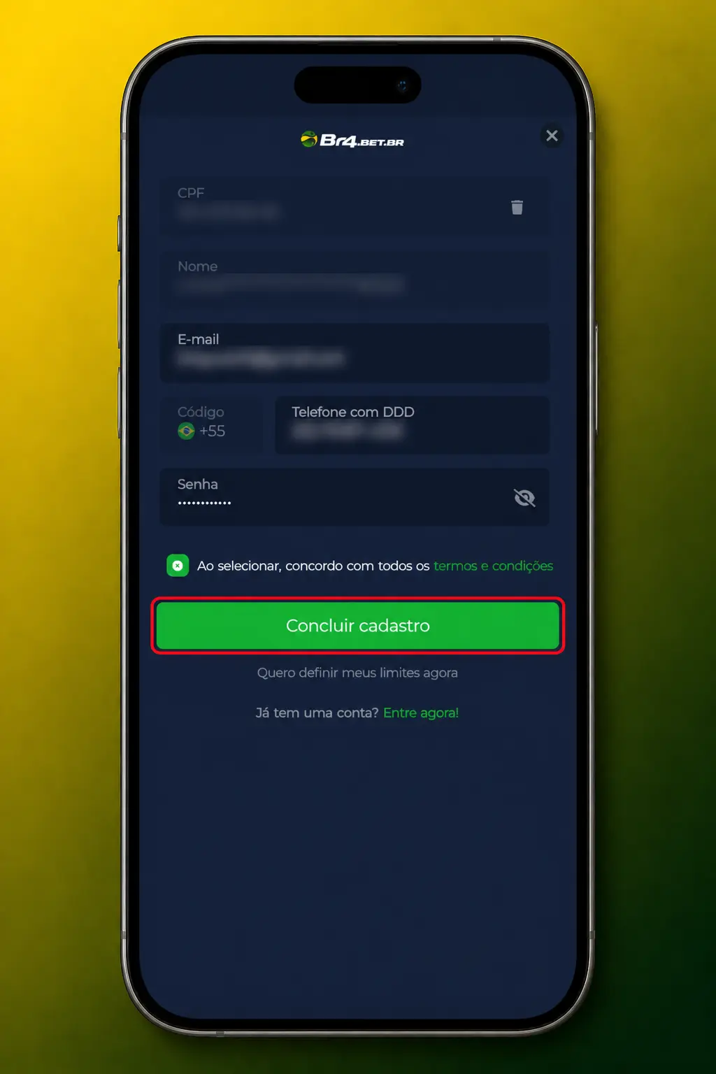 Cadastro na BR4bet para jogar Fruit Party: preencha os dados, deposite via Pix e acesse o cassino.