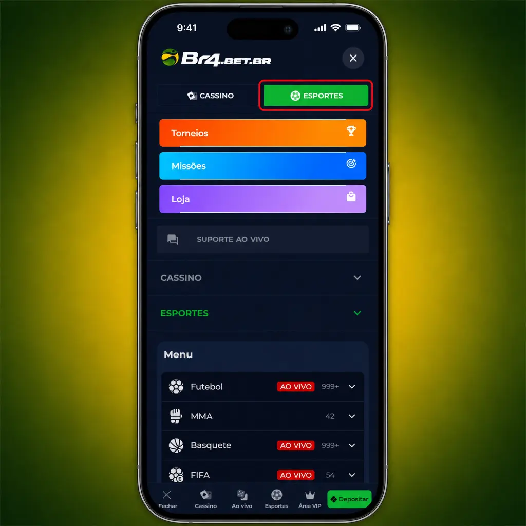 Passo a passo para apostar em esportes na BR4bet: escolha o esporte, o mercado, a odd e confirme o bilhete de aposta.