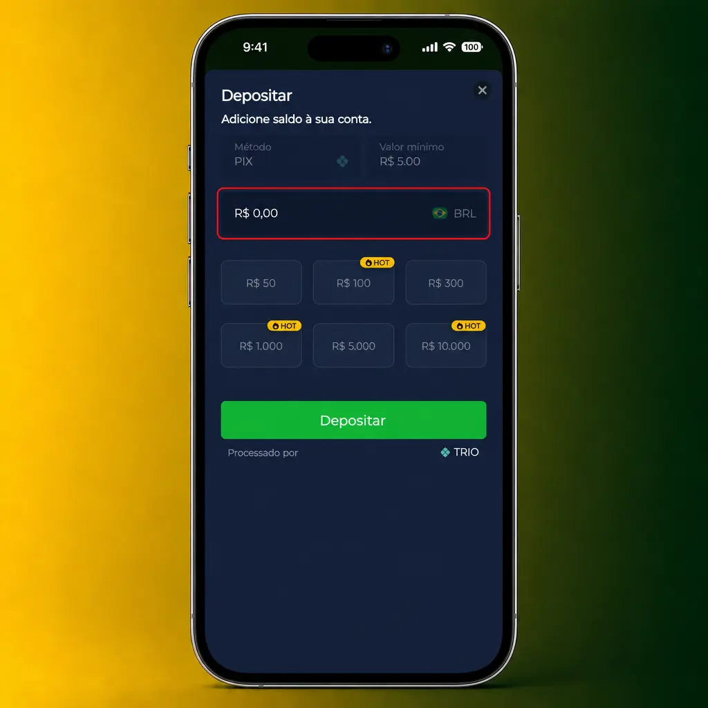 Passo a passo para depositar na BR4bet via Pix em menos de 1 minuto, direto do painel da conta.
