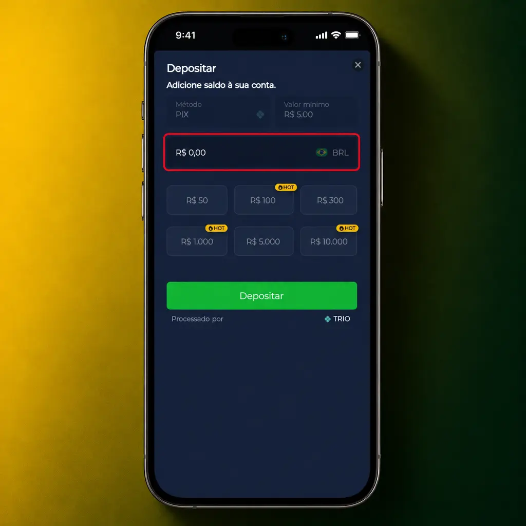 Passo a passo para depositar via Pix no aplicativo BR4bet, com tela mostrando o menu de depósito.