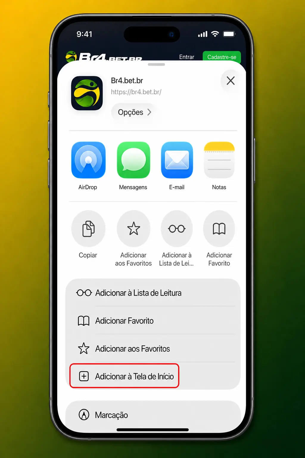 Passo a passo para instalar o atalho do aplicativo BR4bet no Safari e jogar Plinko no iPhone ou iPad