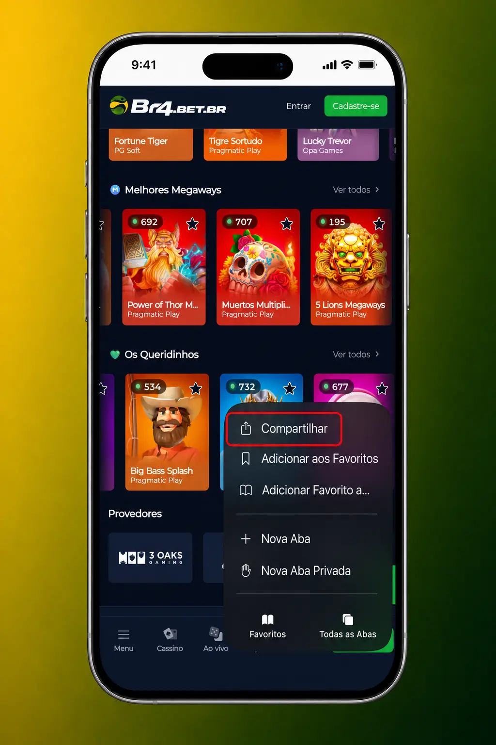 Passo a passo para instalar o app BR4bet no iOS e acessar o jogo Sweet Bonanza diretamente pela tela inicial do iPhone.