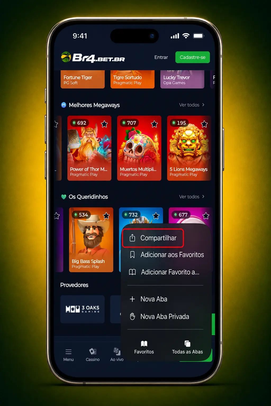 Passo a passo para instalar o atalho do BR4bet no iOS via Safari e jogar Sugar Rush 1000.
