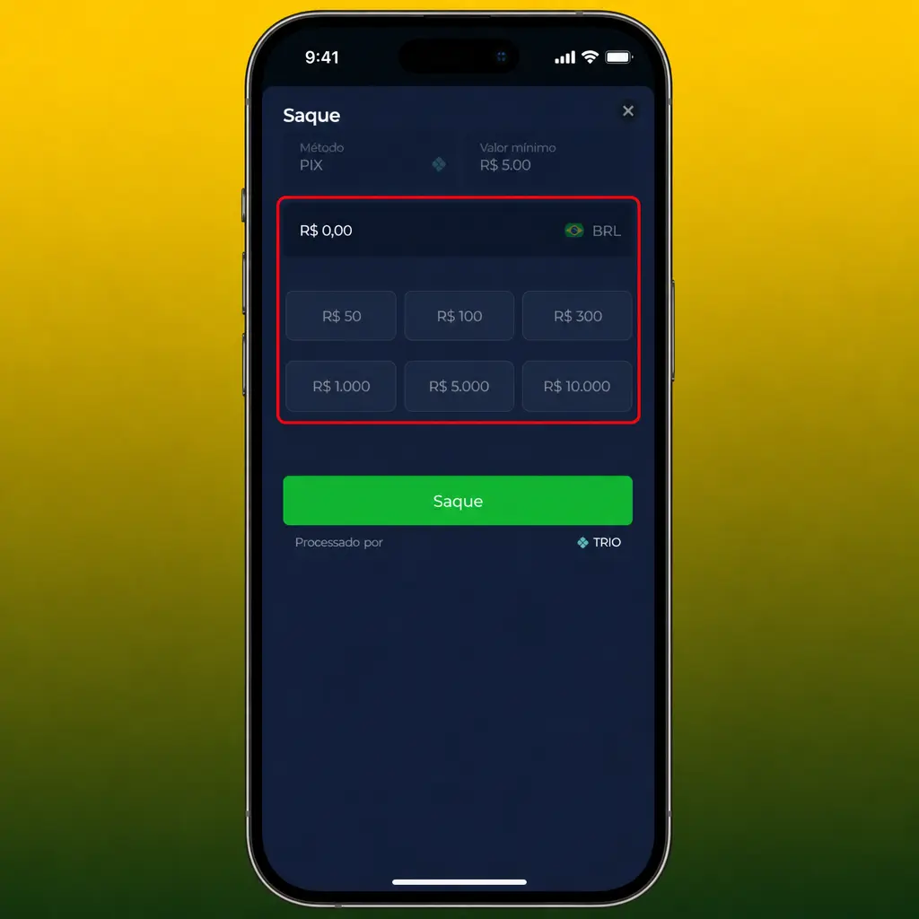 Passo a passo para sacar da BR4bet via Pix, mostrando login, valor mínimo de R$50 e confirmação do saque.