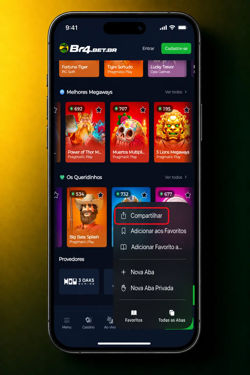 Passo a passo para instalar o atalho BR4bet no iOS pelo Safari e jogar Fortune Tiger