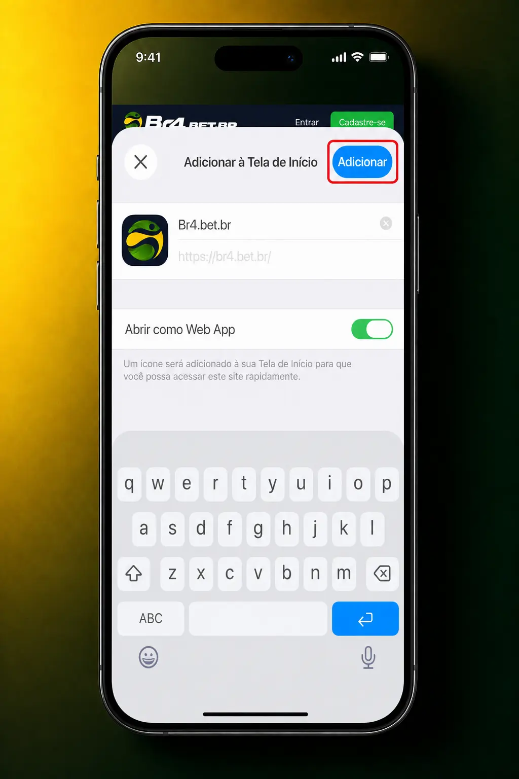 Passo a passo para instalar o atalho BR4bet no iOS pelo Safari e jogar Fortune Tiger.