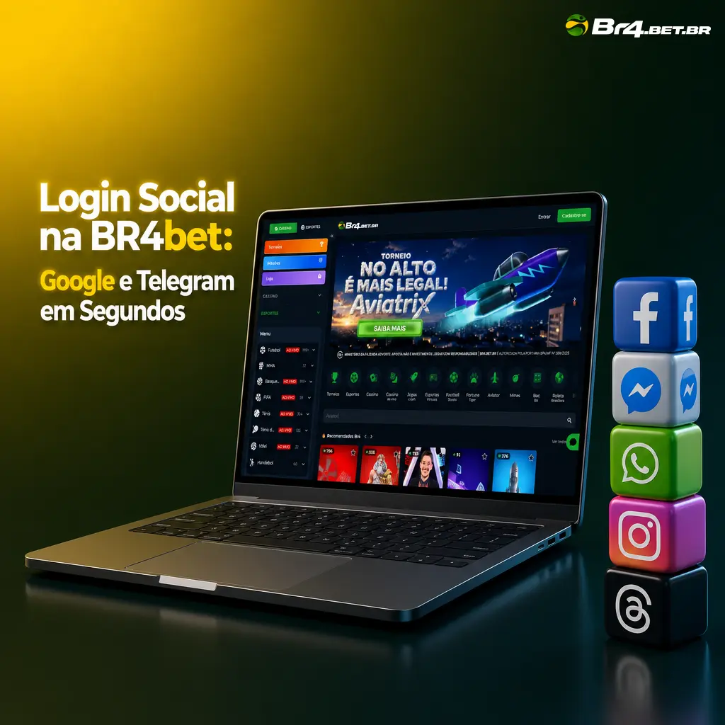 Login social na BR4bet via Google ou Telegram para acesso rápido e automático à conta em segundos