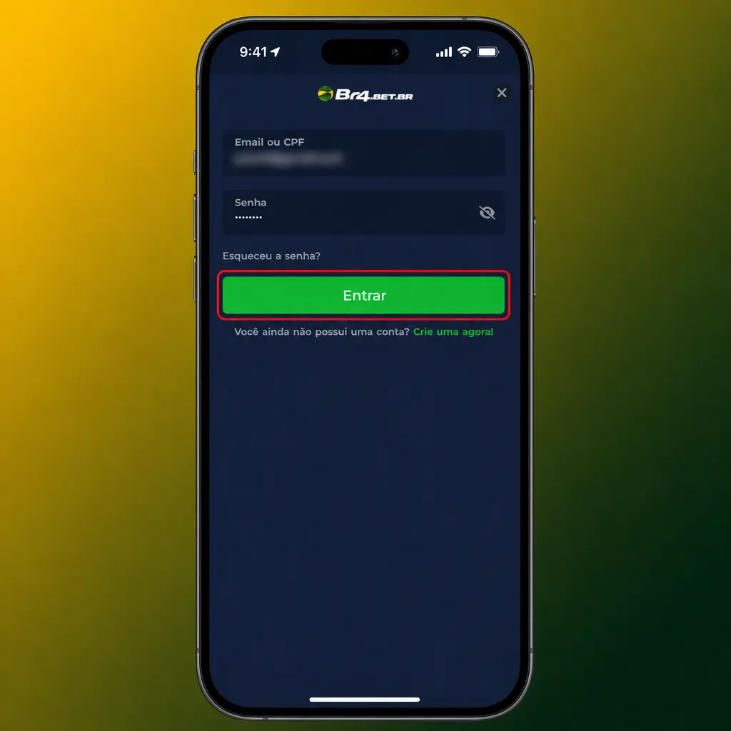 Tela de login da BR4bet mostrando os campos para inserir usuário e senha de acesso à conta