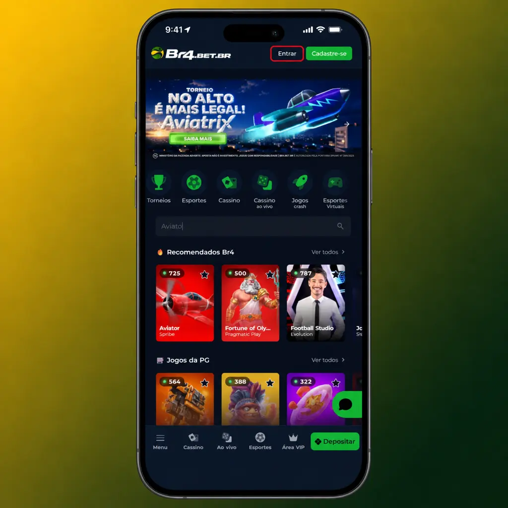 Tela de login da BR4bet mostrando os campos para inserir usuário e senha de acesso à conta
