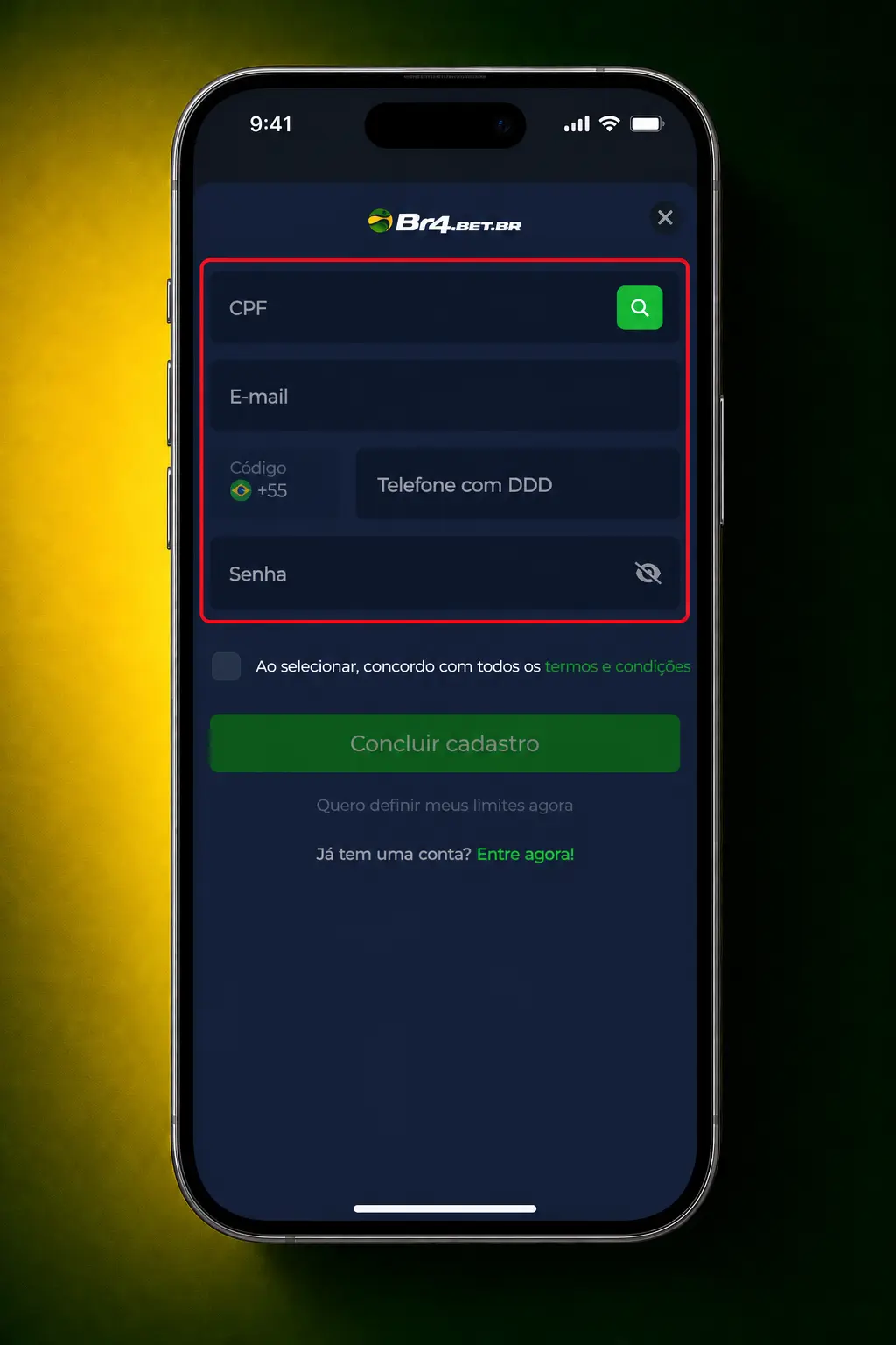 Passo a passo do registro na BR4bet: preencha dados, confirme código e ative a conta via PIX.