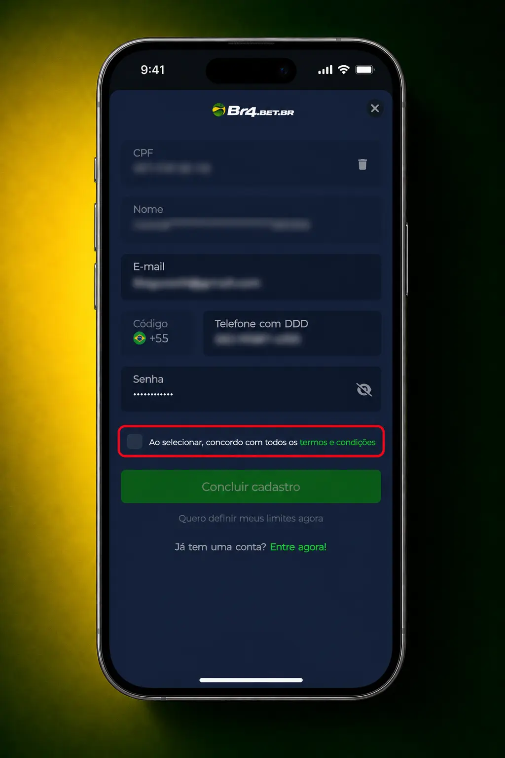 Passo a passo do registro na BR4bet: preencha dados, confirme código e ative a conta via PIX.