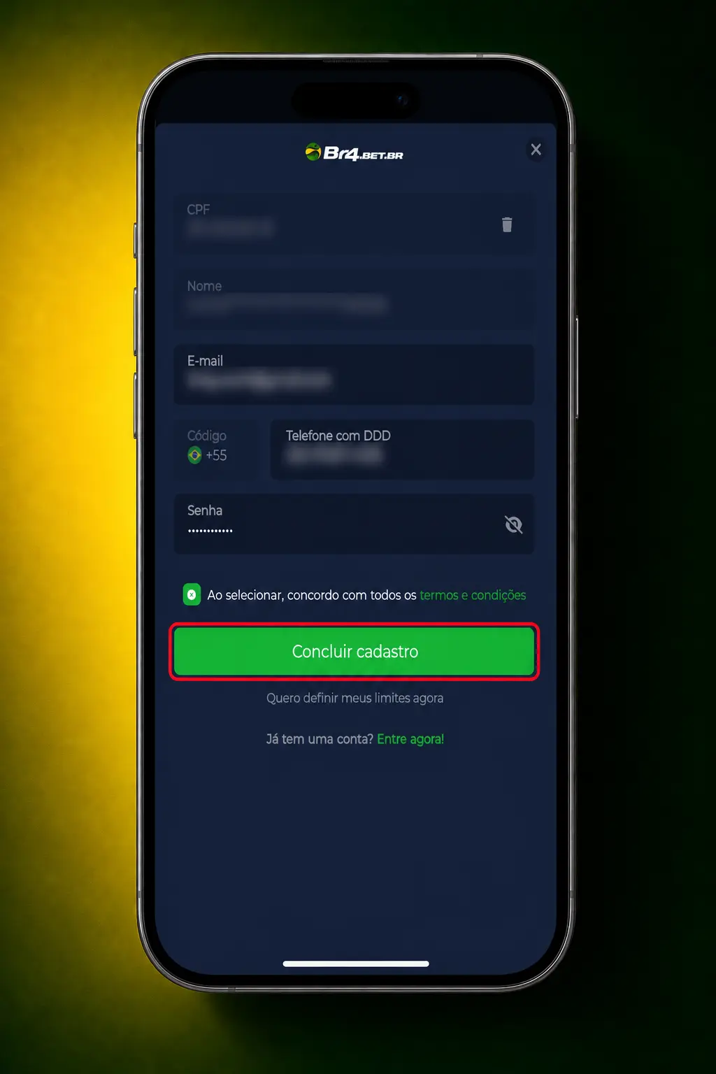 Passo a passo do registro na BR4bet: preencha dados, confirme código e ative a conta via PIX.