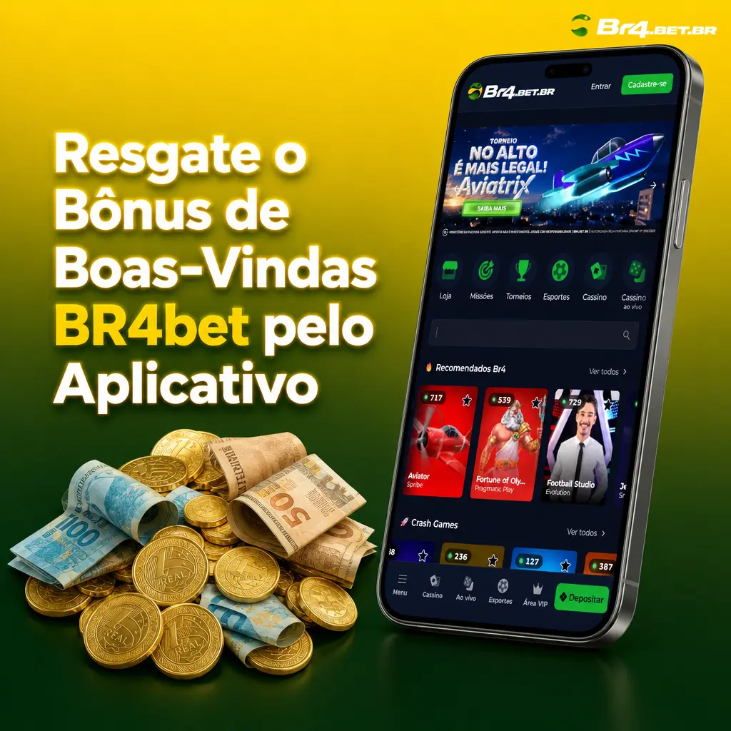 Aplicativo BR4bet com bônus de boas-vindas de 100% até R$300 para novos usuários em Android e iOS