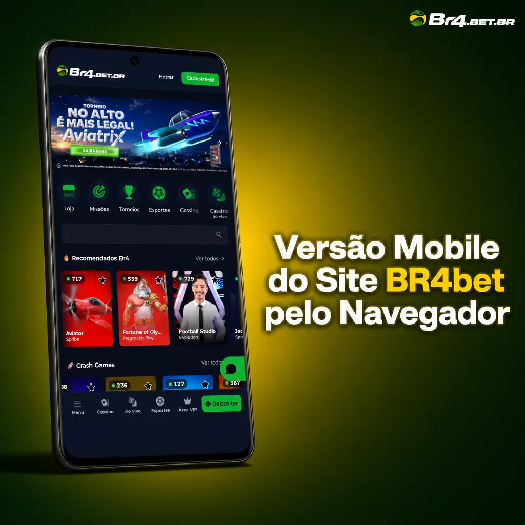 Versão mobile do site BR4bet pelo navegador, com apostas, Pix e cassino sem precisar baixar aplicativo